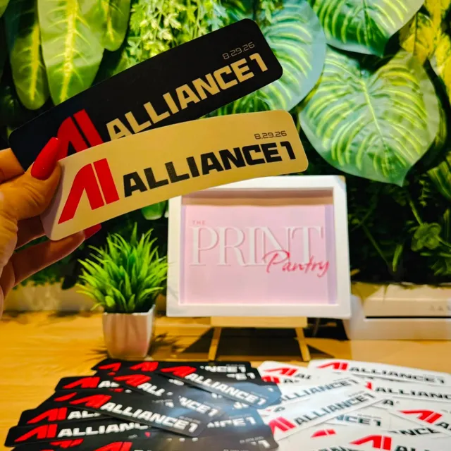 Alliance 1 decals in three colorways printed by The Print Pantry