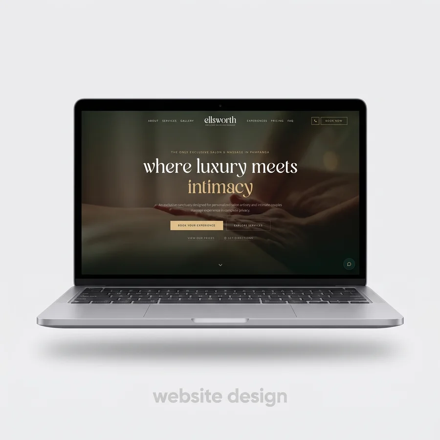 Laptop showing the Ellsworth Salon and Massage website