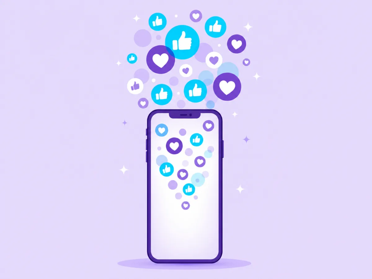 Illustration of a smartphone with reaction bubbles floating up