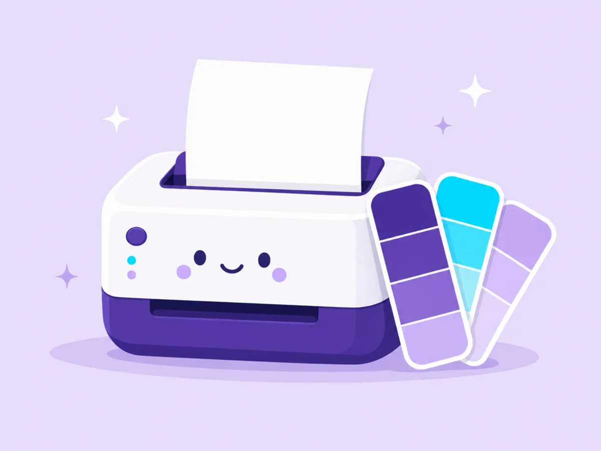 Illustration of a desktop printer with color swatches